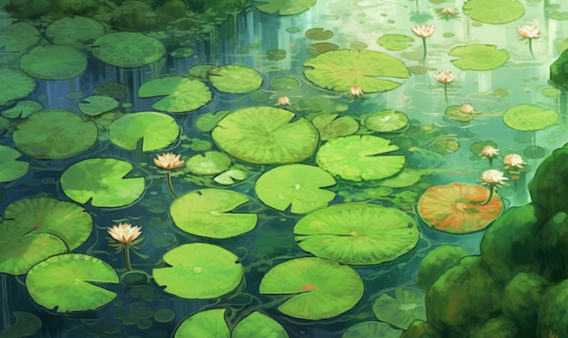 夏天唯美水面上的睡莲荷花池插画背景,插画/手绘图,插画/手绘图库,插画/手绘图下载,插画/手绘